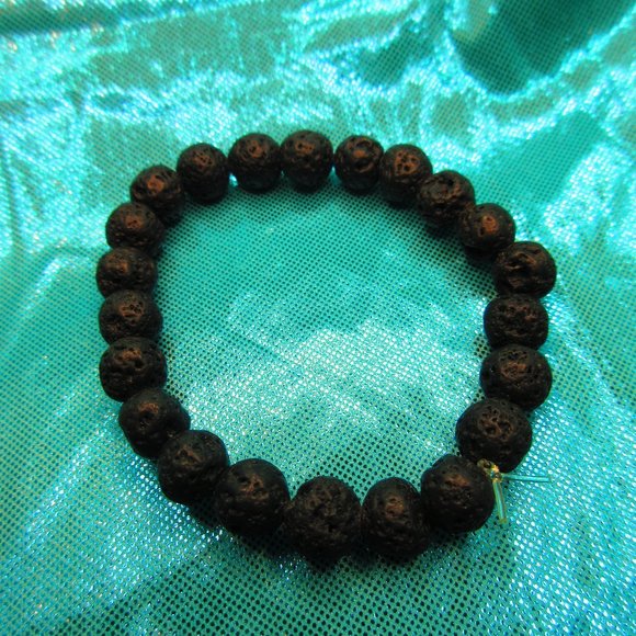 Lava Stone 8mm Round 7" Stretchy Gemstone Bracelet - Picture 2 of 3